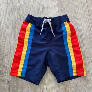 Hanna Andersson Kids Navy Red Yellow Blue Striped Board Shorts Swim -18-24 mos